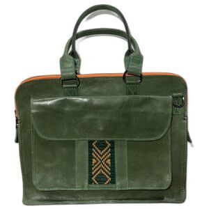 Zaaf Ethiopian Leather Briefcase/Bag With Crossbody Strap - Green